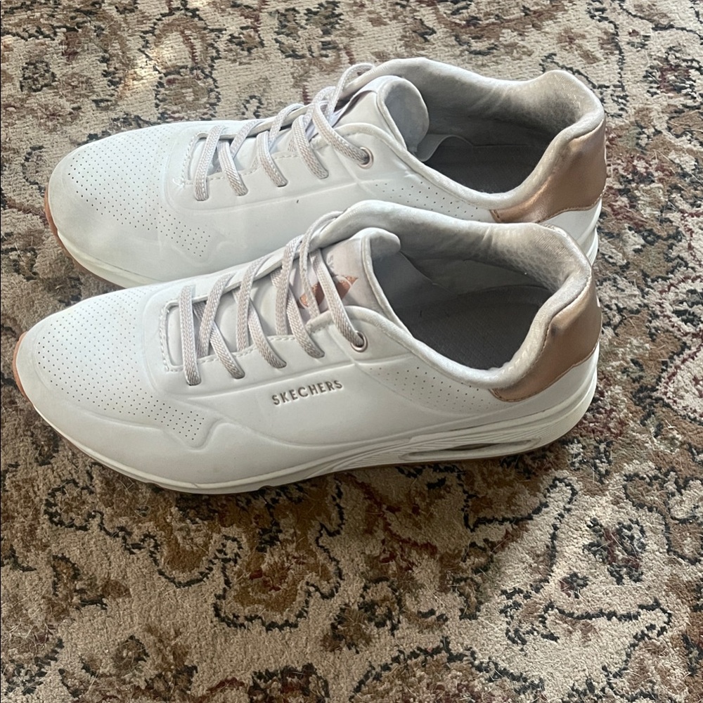 Skechers White and Rose Gold Men's Sneakers